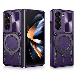 For Samsung Galaxy Z Fold7 CD Texture Sliding Camshield Magnetic Holder Phone Case(Purple)