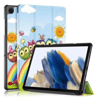 For Samsung Galaxy Tab A9 Plus Custer Painted 3-Fold Holder Smart Leather Tablet Case(Little White Horse)