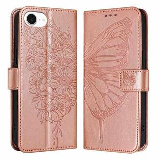 For iPhone 16e Embossed Butterfly Leather Phone Case(Rose Gold)