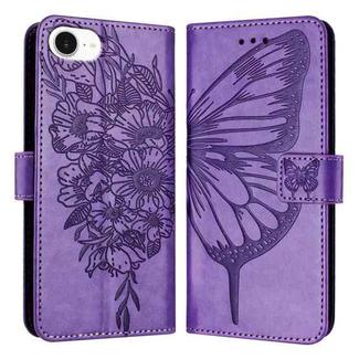 For iPhone 16e Embossed Butterfly Leather Phone Case(Light Purple)