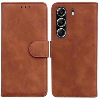 For Tecno Camon 40 Pro 4G Skin Feel Pure Color Flip Leather Phone Case(Brown)