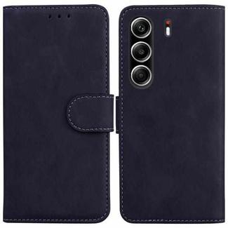 For Tecno Camon 40 Pro 4G Skin Feel Pure Color Flip Leather Phone Case(Black)
