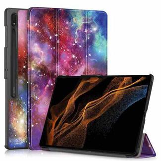 For Samsung Galaxy Tab S9 Ultra Custer Painted 3-Fold Holder Smart Leather Tablet Case(Milky Way Nebula)