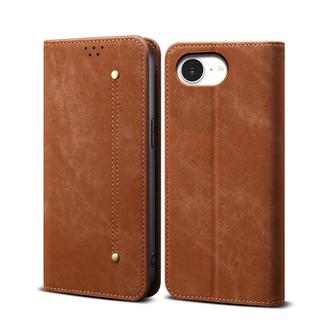 For iPhone 16e Denim Texture Casual Style Horizontal Flip Leather Case(Brown)