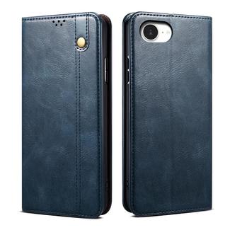 For iPhone 16e Oil Wax Crazy Horse Texture Leather Phone Case(Blue)