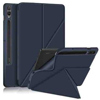 For Samsung Galaxy Tab S9 Cloth Texture Multi-folding Horizontal Flip Leather Tablet Case(Dark Blue)