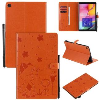 For Samsung Galaxy Tab A9.7 T550 Cat Bee Embossing Pattern Shockproof Table PC Protective Horizontal Flip Leather Case with Holder & Card Slots & Wallet & Pen Slot & Wake-up / Sleep Function(Orange)
