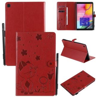 For Samsung Galaxy Tab A9.7 T550 Cat Bee Embossing Pattern Shockproof Table PC Protective Horizontal Flip Leather Case with Holder & Card Slots & Wallet & Pen Slot & Wake-up / Sleep Function(Red)