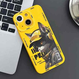 For iPhone 14 Plus Liquid Angel Eyes Little Black Cat TPU Phone Case(Yellow)