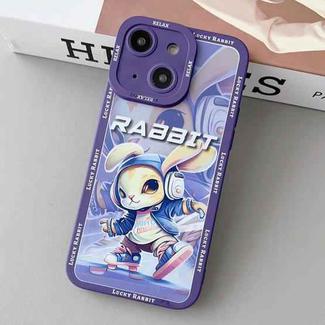 For iPhone 14 Plus Liquid Angel Eyes Hip Hop Rabbit TPU Phone Case(Purple Petal)