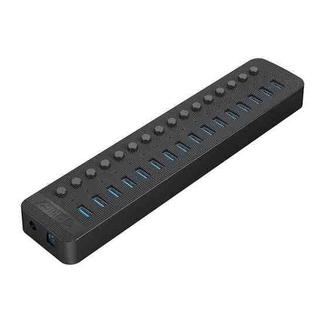 ORICO CT2U3-16AB Plastic Stripes 16 Ports USB 3.0 HUB with Individual Switches, Plug:EU Plug(Black)