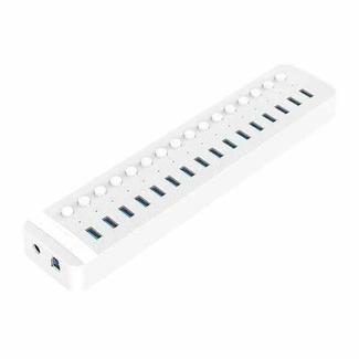 ORICO CT2U3-16AB Plastic Stripes 16 Ports USB 3.0 HUB with Individual Switches, Plug:US Plug(White)