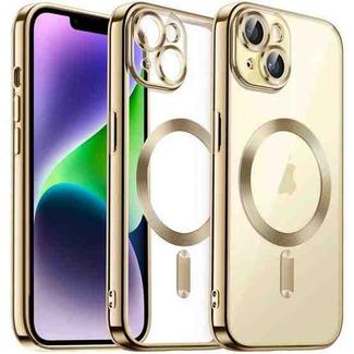 For iPhone 14 Plus Transparent Electroplated Magsafe Magnetic TPU Phone Case(Gold)