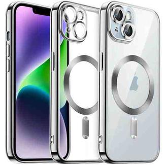 For iPhone 14 Plus Transparent Electroplated Magsafe Magnetic TPU Phone Case(Silver)