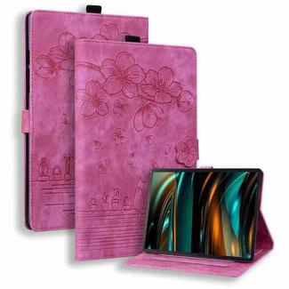 For Samsung Galaxy Tab A8 X200 Cartoon Sakura Cat Embossed Smart Leather Tablet Case(Rose Red)