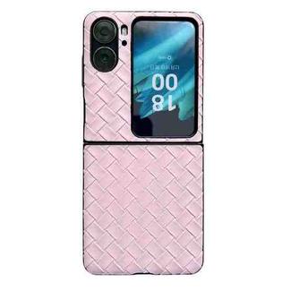 For OPPO Find N2 Flip Woven Texture Folding PU Phone Case(Pink)
