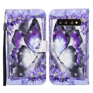 For Samsung Galaxy S10+ Colored Drawing Pattern Horizontal Flip Leather Case with Holder & Card Slots & Wallet(Purple Flower Butterfly)