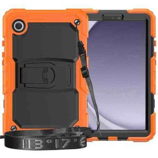 For Samsung Galaxy Tab A9+ Silicone Hydric PC Tablet Case with Shoulder Strap & Holder(Orange)