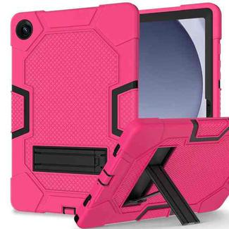 For Samsung Galaxy Tab A9+ X216 Contrast Color Robot Silicone Hybrid PC Tablet Case with Holder(Rose Red Black)