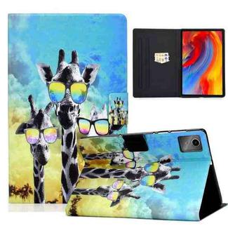 For Lenovo Tab M11 / Xiaoxin Pad 11 2024 Electric Pressed Colored Drawing Smart Leather Tablet Case(Glasses Giraffe)
