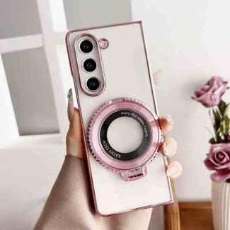 For Samsung Galaxy Z Fold5 5G Plating Fold MagSafe Rotating Holder PC Shockproof Phone Case(Pink)