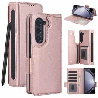For Samsung Galaxy Z Fold5 Solid Color Multifunctional Folding Leather Phone Case with Pen Slot(Rose Gold)