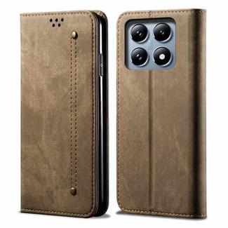 For Xiaomi 14T Pro Denim Texture Casual Style Horizontal Flip Leather Case(Khaki)