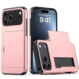 For iPhone 17 Pro Max Shockproof Armor Phone Case with Card Slot(Rose Gold)