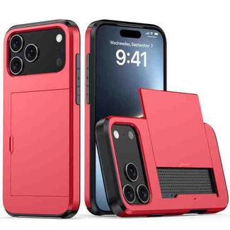 For iPhone 17 Pro Max Shockproof Armor Phone Case with Card Slot(Red)