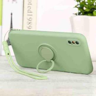 For iPhone X / XS Solid Color Liquid Silicone Shockproof Full Coverage Protective Case with Ring Holder & Lanyard(Green)