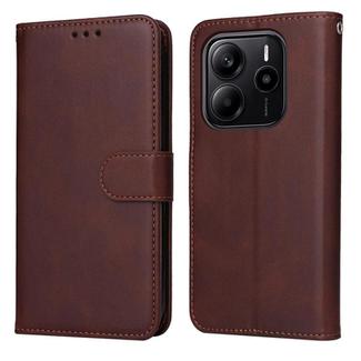 For Redmi Note 14 4G 163.25mm Global Classic Calf Texture Flip Leather Phone Case(Brown)