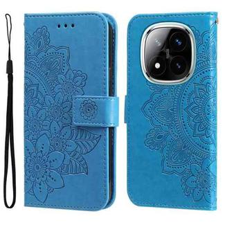 For Redmi Note 14 Pro 5G / Note 14 Pro+ 5G Seven-petal Flowers Embossing Leather Phone Case(Blue)