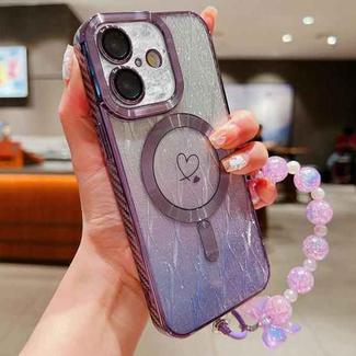 For iPhone 16 Plus Loves Leaves Gradient Glitter Bracelets Carbon Fiber Magsafe TPU Phone Case(Purple)