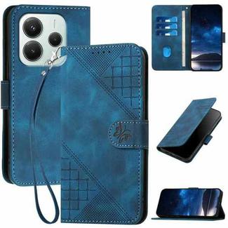 For Redmi Note 14 4G 164.84mm YX0080 Grid Butterfly Embossed Pattern Leather Phone Case with Lanyard(Dark Blue)