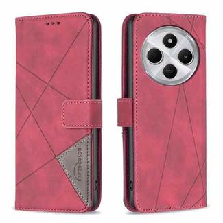 For Redmi 14C 4G Magnetic Buckle Rhombus Texture Leather Phone Case(Red)