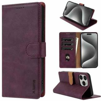 For iPhone 15 Pro N.BEKUS CSJ-P1 Solid Color Leather Phone Case(Wine Red)