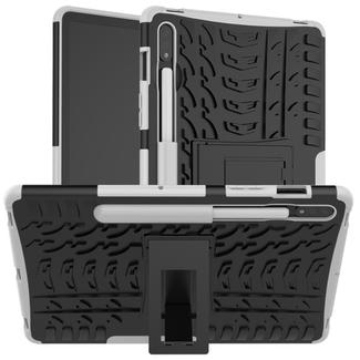For Samsung Galaxy Tab S8 / Galaxy Tab S7 T870 / T875 Tire Texture Shockproof TPU+PC Protective Case with Holder(White)