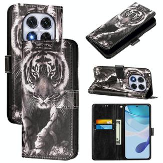 For Xiaomi Poco X7 5G Colored Drawing Pattern Plain Weave Leather Phone Case(Black And White Tiger)