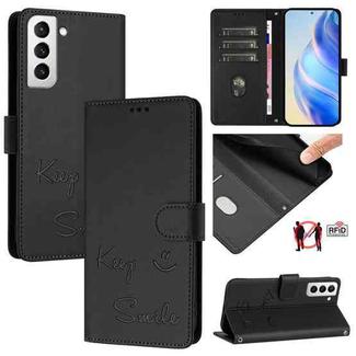 For Samsung Galaxy S21 FE 5G Smile Embossing RFID Leather Phone Case(Black)
