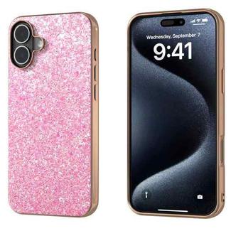 For iPhone 16 Plus Electroplating Frame Colorful Glitter Phone Case(Purple Pink)