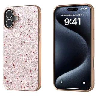 For iPhone 16 Plus Electroplating Frame Glitter Shockproof Phone Case(Gold Pink)