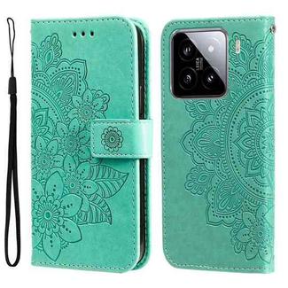 For Xiaomi 15 Seven-petal Flowers Embossing Leather Phone Case(Green)