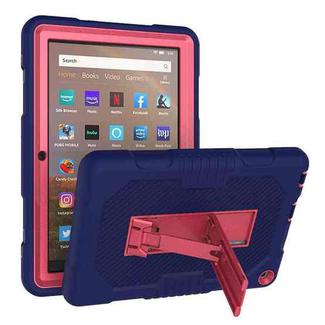 For Amazon Kindle Fire HD 8 (2020) B2Contrast Color Silicone + PC Protective Case with Holder(Navy Blue+Rose Red)