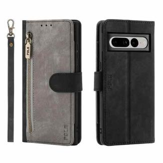 For Google Pixel 7 Pro POLA Dual-color Zipper Wallet RFID Leather Phone Case(Grey Black)