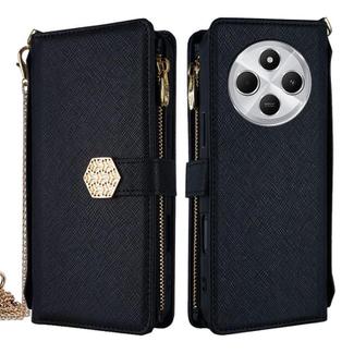 For Redmi 14C 4G Crossbody Handle Cross Texture Leather Phone Case(Black)
