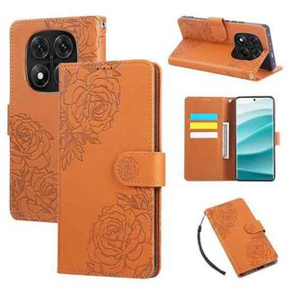 For Redmi Note 14 Pro 5G Global Rose Flower Embossed 3-Card Slots Leather Phone Case(Brown)