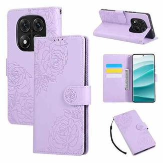 For Redmi Note 14 Pro 5G Global Rose Flower Embossed 3-Card Slots Leather Phone Case(Purple)