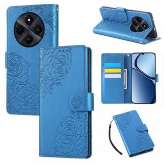 For Redmi 14C 4G Rose Flower Embossed 3-Card Slots Leather Phone Case(Blue)