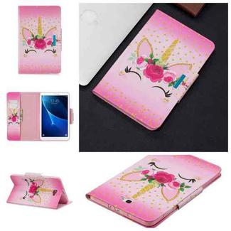 For Samsung Galaxy Tab A 10.1 (2016) / T580 Painted Pattern Horizontal Flip Leather Case with Holder & Card Slots & Wallet(Unicorn with flowers)