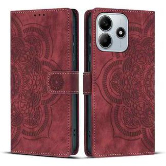 For Redmi Note 14 5G Mandala Embossed Retro Frosted Leather Phone Case(Red)